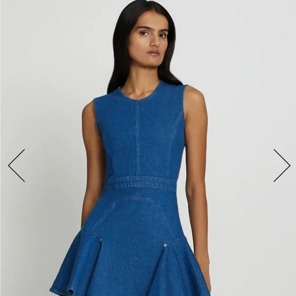 7 FOR ALL MANKIND denim flounce mini dress XS NWT - Picture 2 of 7